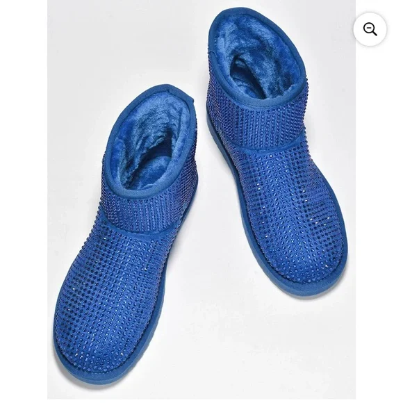 •CAPE ROBBIN• “Lindak” Rhinestone Suede Fur-Lined Booties - Blue // NIB - Picture 2 of 13